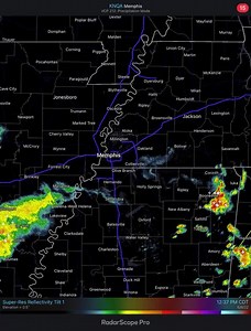 Radar loop from just after 1:00pm shows thunderstorms moving across east Mississippi. Expect periods of light to heavy rain to continue throughout the next few hours. | US National Weather Service Memphis Tennessee