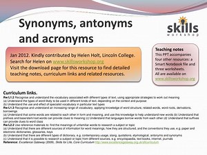 Synonyms, antonyms and acronyms - SlideServe