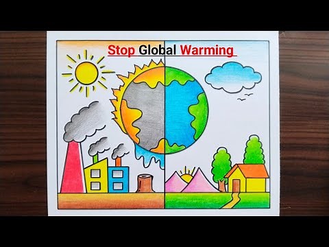 Global Warming Drawing / Stop Global Warming Poster Drawing Easy / Climate Change Drawing