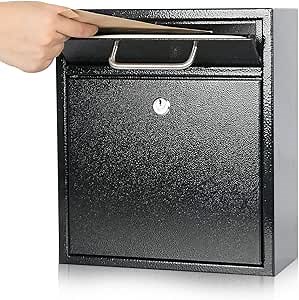 KYODOLED Steel Key Lock Mail Boxes for Outside, Locking Wall Mount Mailbox, Security Key Drop Box,12H x 10.51L x 4.68W Inches, Black Large