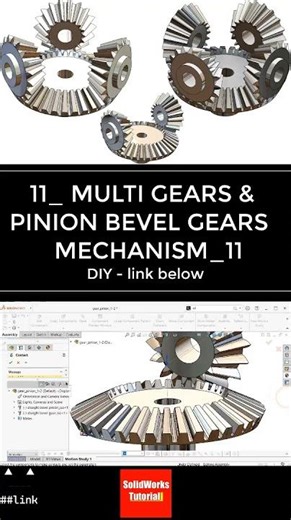 #Mechanism 11: Multi Bevel Gears & Pinion #3d #solidworks #tutorial #cad #drawing #motor#electronics