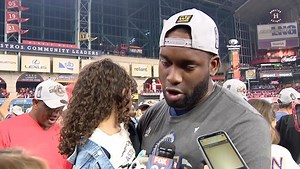 Just moments after the game was over, this was my first interview- Yordan Alvarez. Yordan: This moment is very special, to be able to meet our goal was wonderful for the team and for the city. He’s beyond thankful for this moment, thankful for his life and to God, especially for having his family here from Cuba. #worldseries #worldserieschamps @astrosbaseball @mlb @fox26houston #houston #houstonastros #yordanalvarez | Coco Dominguez Fox 26