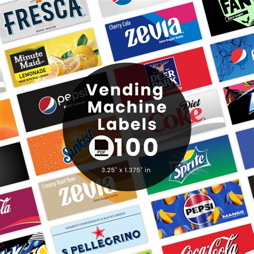 100 Vending Machine Label, High Quality Labels, Soda Pop Labels, Soft Drinks Vending Machine Labels, Drink Machine Label, Digital Download