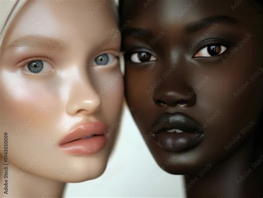 Diverse skin tones of mannequins shown up close with clear focus on facial features in a studio setting