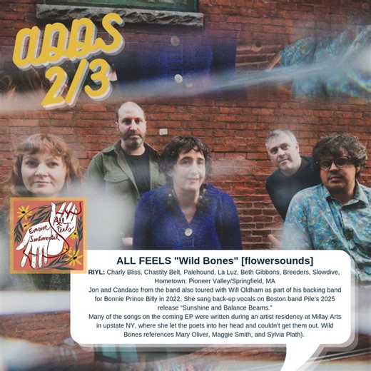 Vitriol Radio Promo on Instagram: "Somewhere between lo-fi pop, indie rock, and basement jams, you'll find @allf.eels All Feels spinning around on the hamster wheel of the music scene, fueled by introspection, longing, and somewhat sarcastic assessments of modern life. Based in western Massachusetts, All Feels is led by Candace Clement (Footings, Bunny's A Swine) and joined by bassist Will Meyer (Stoner Will & the Narks, Bucket), guitarist Noah Dowd (True Jackie), guitarist and back-up vocalist