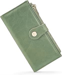 Women’s Wallet,Thin RFID Blocking Leather Wallet for Women Credit Card Holder Travel Wallet with Zipper Pocket(Green)