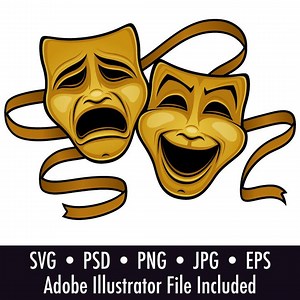 Gold Theater Masks Clipart: Comedy & Tragedy (digital Download) - Etsy UK