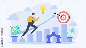 Entrepreneur on top of a growth chart with target illustration business animated video