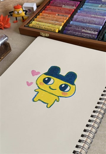 これ描いたら子どもが喜ぶ『まめっち』の描き方🖍️ #描き方 #オイルパステル #クレヨン #まめっち #たまごっち