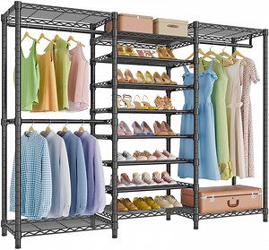 VIPEK S3 Heavy Duty Garment Rack Free Standing Clothes Rack Closet Storage Organizer Large Wardrobe with 6-Tier Shoe Rack, Black