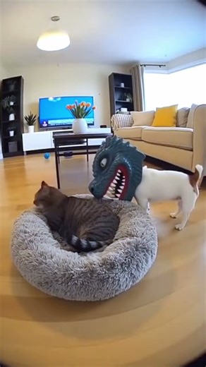 🐶🐱 Dog Scares Cat Wearing a Mask 😂 Funniest Pet Prank Ever #dogcomedy #prank #cats #dogs