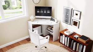 Costway 48 in. Corner Black Computer Desk Triangle Writing Workstation with Storage Shelf M1C-10N265DK