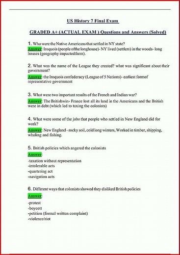 Us History 7 Final Exam Graded A Actual Exam Questions And A video