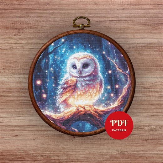 Magical Owl Cross Stitch Pattern, Fantasy Night Embroidery Design, Needlepoint Chart, Easy Cross Stitch PDF Pattern, Instant Download, DIY - Etsy UK