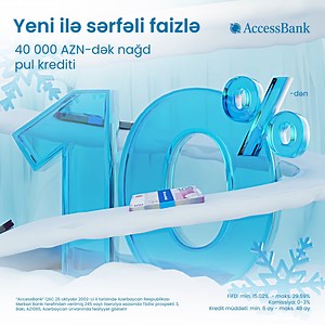 59 reactions · 16 comments | Yeni ildə AccessBank - dan nağd krediti sərfəli faizlə əldə et, arzularını reallaşdır!  ✅ İllik cəmi 10% - dən başlayaraq ✅ 40 000 AZN - dək ✅ Maksimal müddət 48 ayadək ✅ Komissiya 0% - dən başlayaraq Onlayn kredit sifarişi üçün ➡️ https://bit.ly/49Yp7vv | AccessBank Azerbaijan | Facebook
