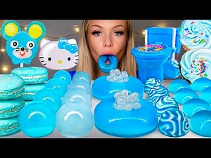 ASMR CLEAR & BLUE FOOD, TWIST CANDY POP, ICE EATING, CUPCAKE, POPPING BOBA JELLY MUKBANG 먹방 HUNNIBEE
