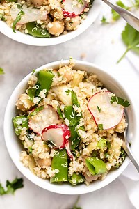 6.1K views · 180 reactions | FULL RECIPE: https://www.simplyquinoa.com/herbed-spring-quinoa-salad/ This quinoa salad in spring in a bowl!! It's a healthy salad is made with fresh, seasonal veggies and tossed in a tasty lemon vinaigrette  It's also naturally gluten-free and vegan!  | Simply Quinoa | Facebook