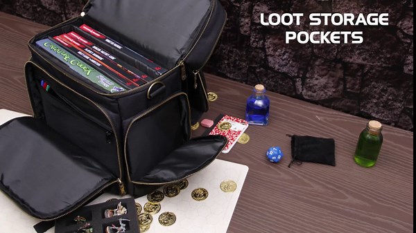 ENHANCE Tabletop DnD Bag - RPG Adventurer's Dungeons and Dragons Accessories Bag with Miniatures Storage, Mat Holder, DnD Dice & Token Pockets, Fits 4-8 Books, DM's Guide, Player's Handbook (Black)