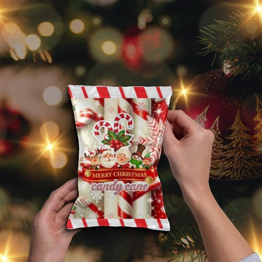 Editable Santa Candy Cane Chip Bag Template