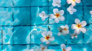 exotic plumeria flowers floating in the swimming pool