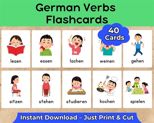 German Action Verbs Flashcards | Learn German Vocabulary | Printable Language Cards | PDF Download - Etsy Canada