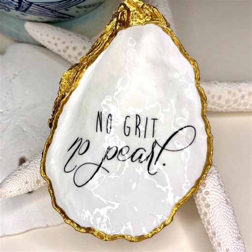 Decoupage Oyster Shell Ring Dish: No Grit No Pearl Coastal Beach Decor - Etsy