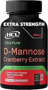 HCL HERBAL CODE LABS D-Mannose with Cranberry Extract Capsules 1500mg – High Potency USP Grade D-Mannose Supplement with Whole Fruit Cranberry Powder – Urinary Tract Support – Non-GMO 60 Capsules