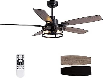 Ceiling Fans with Lights and Remote Control, Ceiling Fan for Bedroom Living Room (52 Inch Black-2)