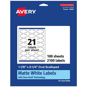 Avery White Oval Scalloped Labels, 1-1/8" x 2-1/4", 2,100 Labels