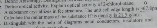 Define optical activity. Explain optical activity of 2-chlorobu... | Filo