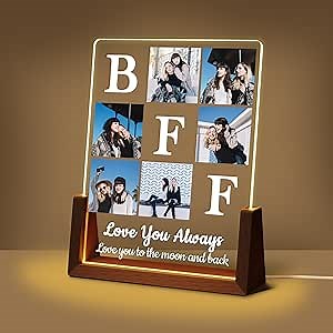 Custom Best Friend Christmas Birthday Gifts Picture Frame, Friendship Gifts For Women Friends Sister, Acrylic Plaque Photo Collage Frame With Night Light, Personalized BFF Besties Long Distance Gift