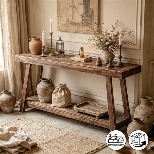 Rustic Wood Console Table With Charging Station, 53.9" Long Entryway Table - Etsy