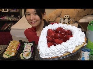 【吃播】来一口草莓蛋糕&寿司 [Eating Show] Strawberry Cake&Sushi-Mukbang