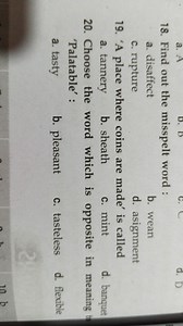 18. Find out the misspelt word :a. disaffectb. weanc. ruptur... | Filo