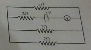 Find the reading of the ammeter in the given circuit. The batte... | Filo