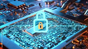 A Close-Up of a Microchip on a Circuit Board with Glowing Lights