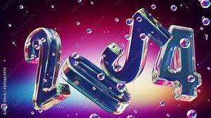 Happy New Year- glass numbers 2024 on a black background.