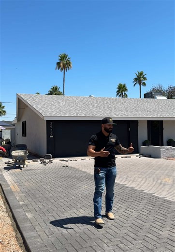 Summer is here! Still gotta get this work done no matter how hot 🔥it gets! Finishing up this driveway extension🧱 #virgilbc#aztophardscaping#aztop#hardscape#landscape#pavers#turf#phoenix#arizona