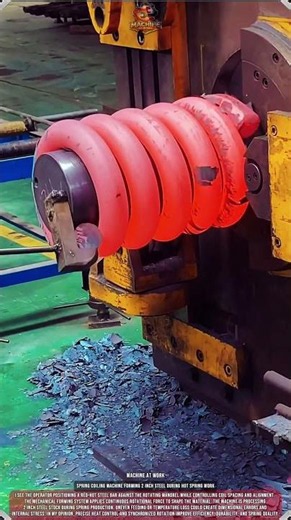 Spring Coiling Machine Forming 2 Inch Steel During Hot Spring Work