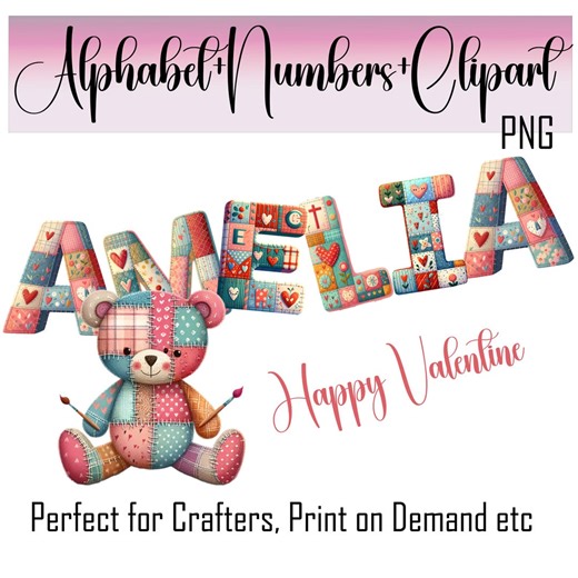 Valentine Patchwork Alphabet Clipart | A-Z, 0-9 PNG Set (commercial Use Digital Download) - Etsy