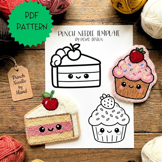 Needle Punch Patterns, Kawaii Cake Punch Embroidery, Punch Needle PNG - Etsy