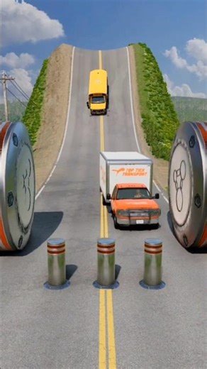 Ambulance & School Bus vs Hydraulic Crush - BeamNG.Drive