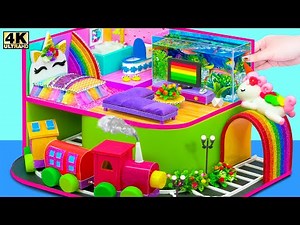 Build Miniature Unicorn Bedroom with Aquarium and Train Bridge from Cardboard | DIY Miniature House