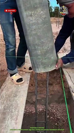 Precision Technique for Installing Concrete Pole into Reinforcement Cage #construction