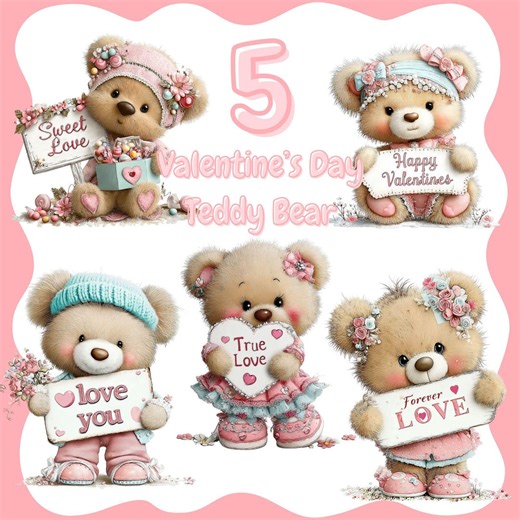 Valentine's Day Teddy Bear: Love Graphics PNG Set (digital Download) - Etsy