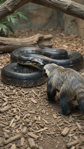 Honey Badger vs Giant Black Snake 😱 Who Wins This Deadly Fight? #shorts #snake #worldsnake