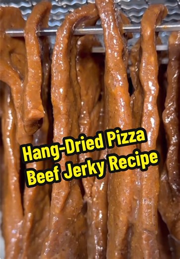 Today we’re making pizza beef jerky the old fashioned way… we’re hang drying it to see what kind of texture we get out of it. Would you eat this? #pizzalover #recipe #jerky