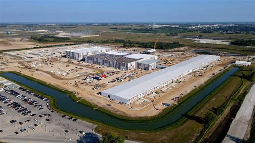 Fly around the Microsoft Corp. data center campus construction site in Mount Pleasant