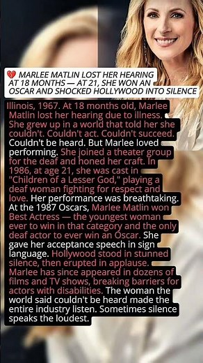 💔 Marlee Matlin Lost Her Hearing At 18 Months — At 21, She Won An Oscar And Shocked Hollywood