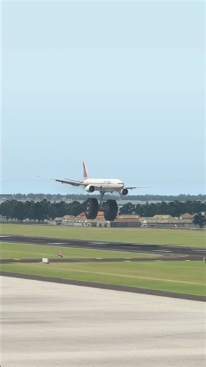 A unicycle passenger plane lands. (Simulation)